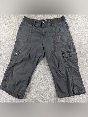 Lee Women's Relaxed Fit Mid Rise Faded Black Cargo Capris in Medium